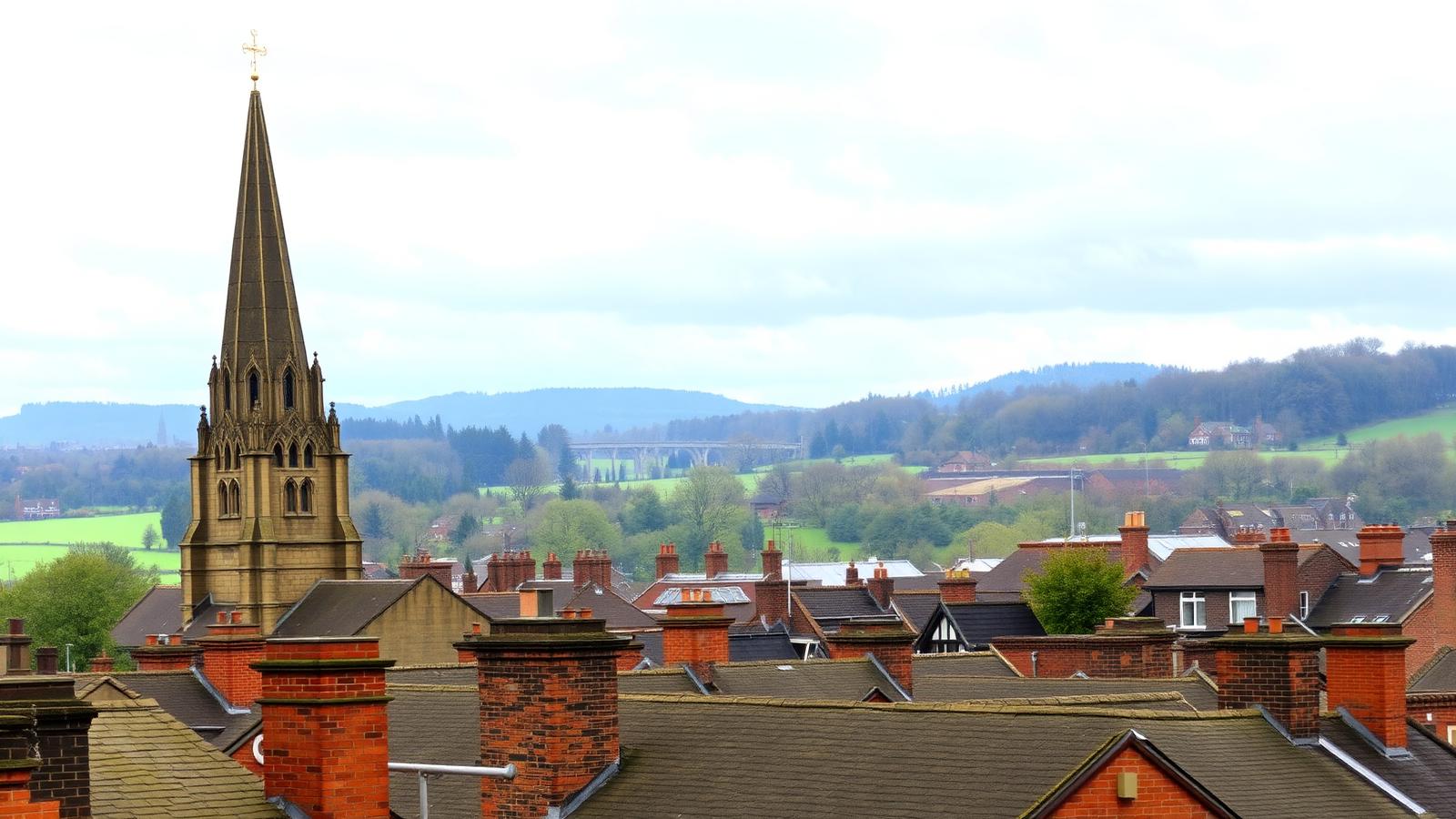 Chesterfield's crooked spire rising above the town rooftops