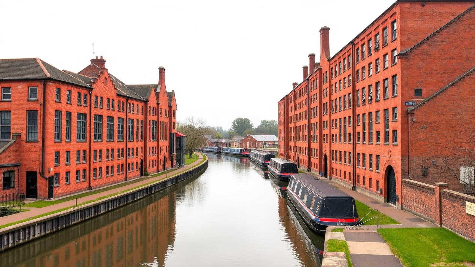Red-brick former lace factories lining the canal at Long Eaton